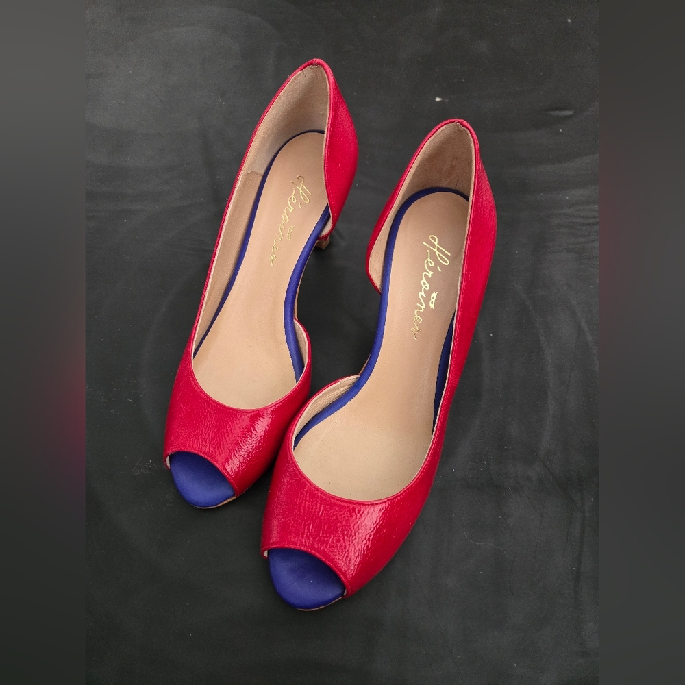 French Brand Herioens Red Peep Toe Heels
